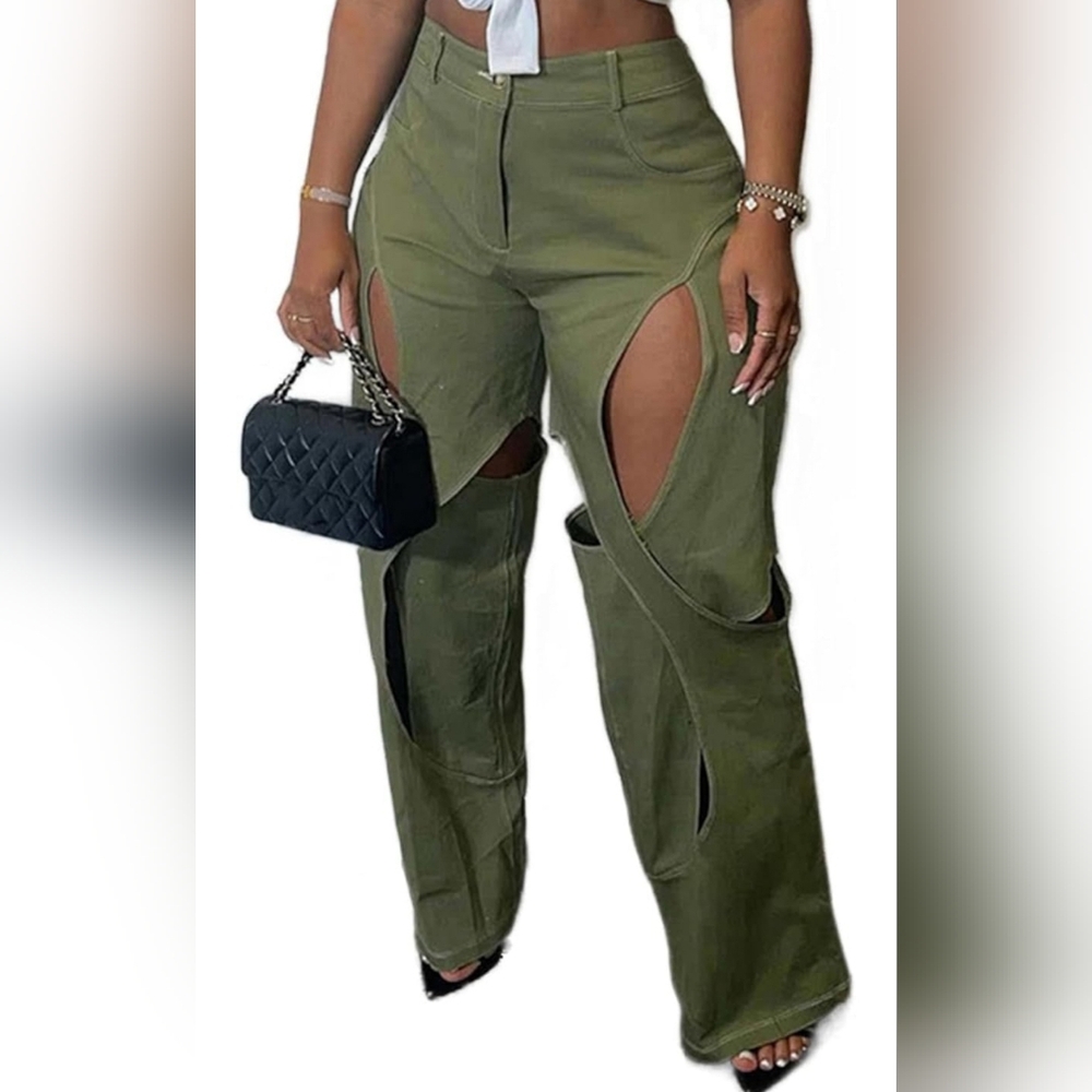 New Cargo Cut Out Pants High Waist Y2K Baggy Casual Pants M
